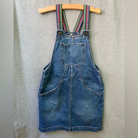 EUC Gap Kids Denim overall jumper - pockets, rainbow straps, adjustable - Size M - Picture 1 of 11